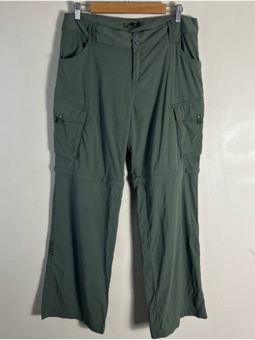 Prana Womens SZ 14 Green Convertible Cargo Hiking Pants Lightweight Straight leg